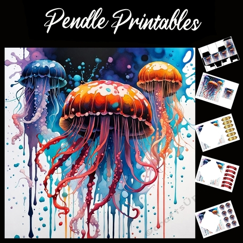 Splatter Art: Jellyfish 7x7 Card Kit. Matching Box, Gift Bauble,Tag