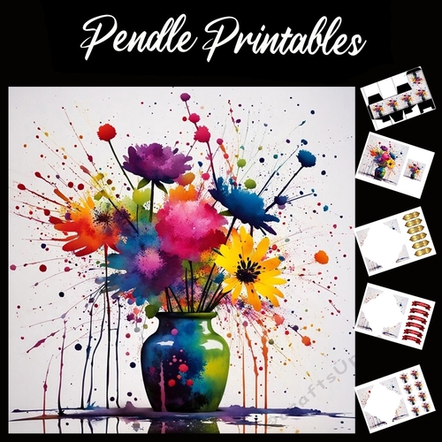 Splatter Art: Full Vase 7x7 Card Kit. Matching Box, Gift Bauble,Tag