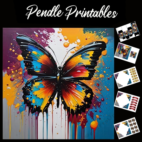 Splatter Art: Painted Butterfly 7x7 Card Kit. Matching Box, Gift Bauble,Tag