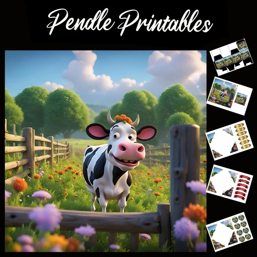 Happy Cow 7x7 Card Kit. Matching Box, Gift Bauble,Tag