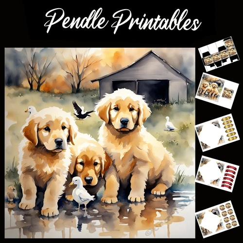 Puppies & The Ducks 7x7 Card Kit. Matching Box, Gift Bauble,Tag