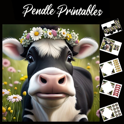 Too Cute Cow 7x7 Card Kit. Matching Box, Gift Bauble,Tag