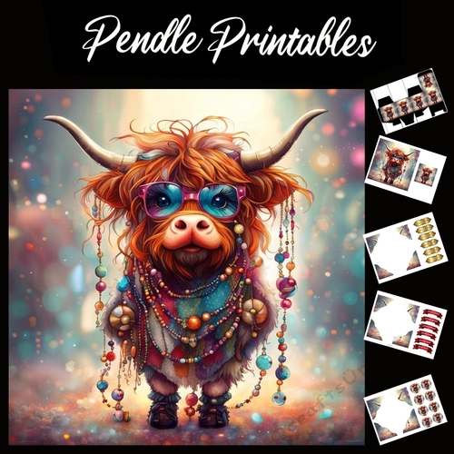 Hippy Chick Cow 7x7 Card Kit. Matching Box, Gift Bauble,Tag