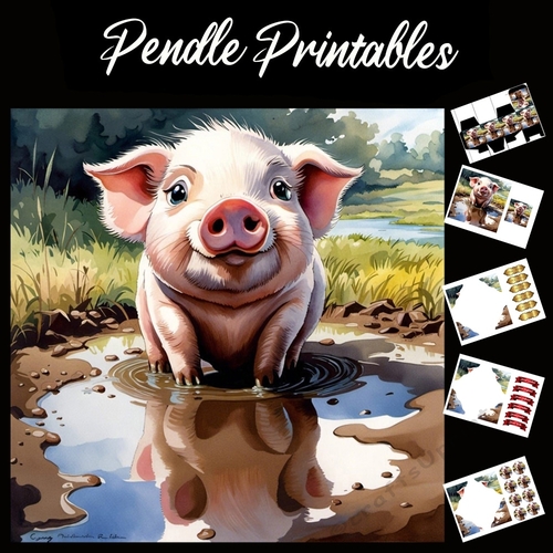 Muddy Piglet 7x7 Card Kit. Matching Box, Gift Bauble,Tag