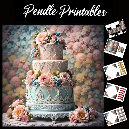 Ornate Wedding Cake 7x7 Card Kit. Matching Box, Gift Bauble,Tag