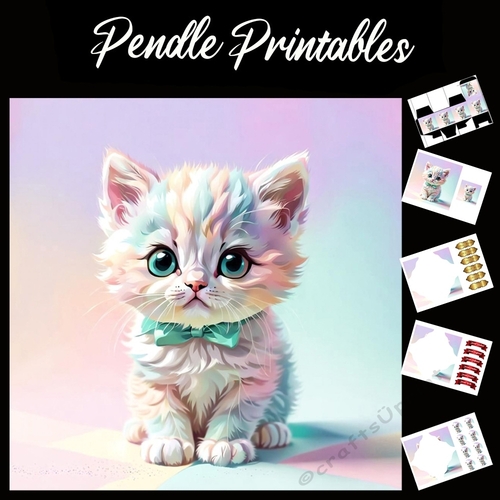 The Sweet Kitten 7x7 Card Kit. Matching Box, Gift Bauble,Tag