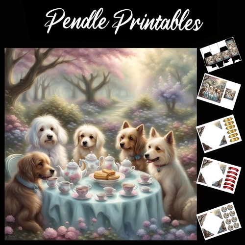 Dogs Dinner Party 7x7 Card Kit. Matching Box, Gift Bauble,Tag