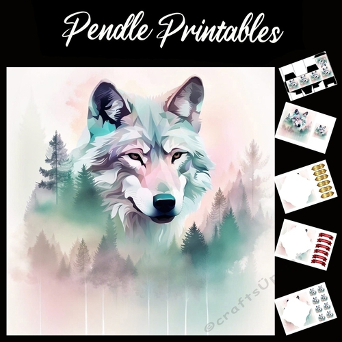 Timber Wolf 7x7 Card Kit. Matching Box, Gift Bauble,Tag
