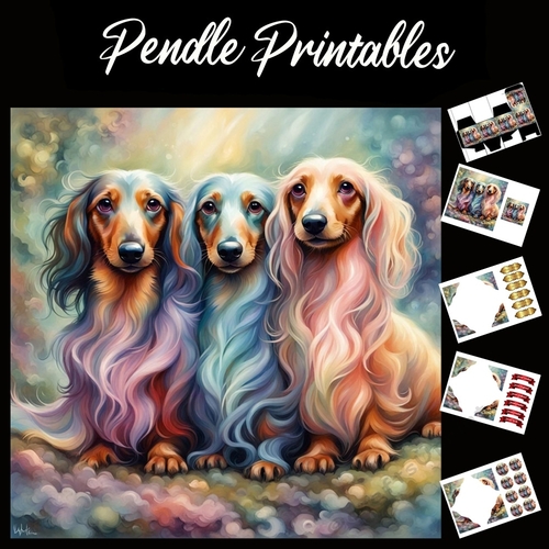The Three Cute Dachshunds 7x7 Card Kit. Matching Box, Gift Bauble,Tag
