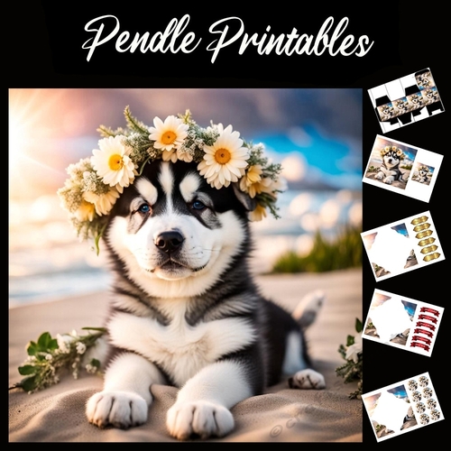 Beautiful Husky 7x7 Card Kit. Matching Box, Gift Bauble,Tag