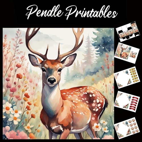 Meadows Stag 7x7 Card Kit. Matching Box, Gift Bauble,Tag