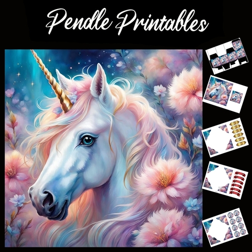Magical Unicorn 7x7 Card Kit. Matching Box, Gift Bauble,Tag