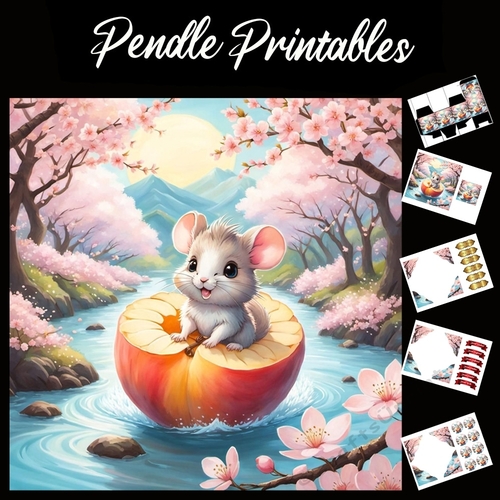 Peachy Mouse 7x7 Card Kit. Matching Box, Gift Bauble,Tag