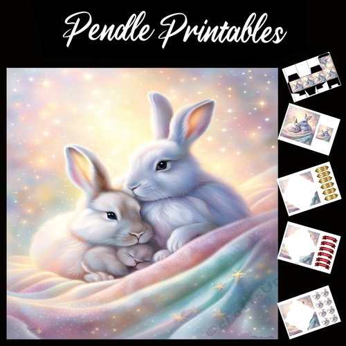 Bunny Family 7x7 Card Kit. Matching Box, Gift Bauble,Tag
