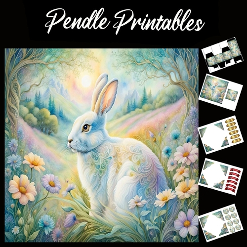 The Hare 7x7 Card Kit. Matching Box, Gift Bauble,Tag