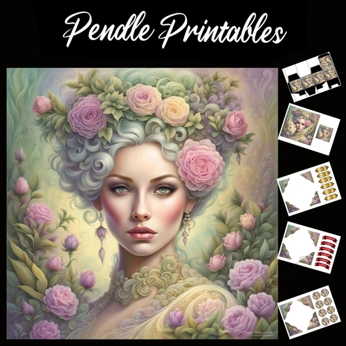 Floral Beauty 7x7 Card Kit. Matching Box, Gift Bauble,Tag