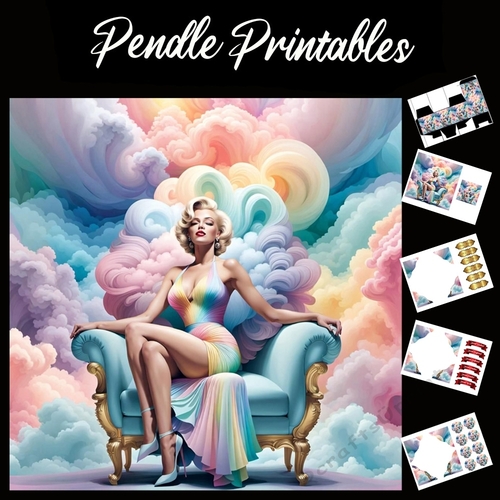 Marilyn In The Clouds 7x7 Card Kit. Matching Box, Gift Bauble,Tag