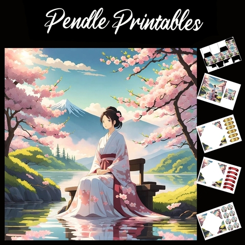 Anime Style Japanese Girl 7x7 Card Kit. Matching Box, Gift Bauble,Tag