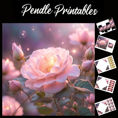 Beautiful Pink Rose 7x7 Card Kit. Matching Box, Gift Bauble,Tag