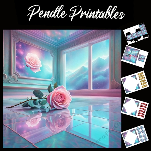 Single Rose 7x7 Card Kit. Matching Box, Gift Bauble,Tag