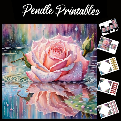 River Rose 7x7 Card Kit. Matching Box, Gift Bauble,Tag