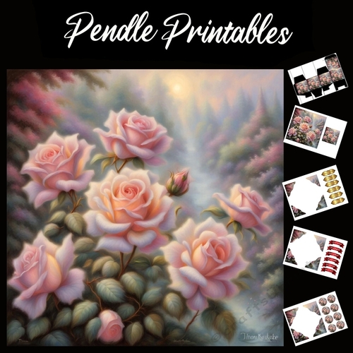 Wild Roses 7x7 Card Kit. Matching Box, Gift Bauble,Tag