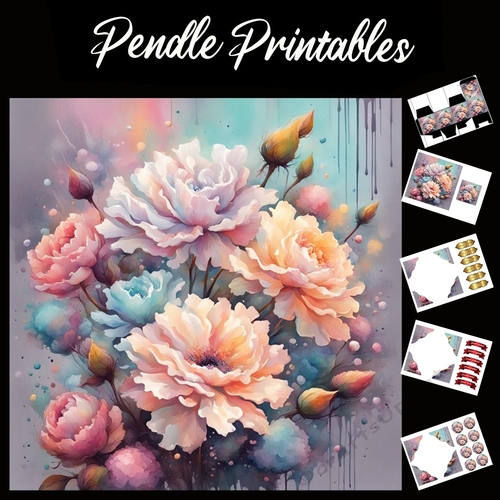 Painted Posie 7x7 Card Kit. Matching Box, Gift Bauble,Tag