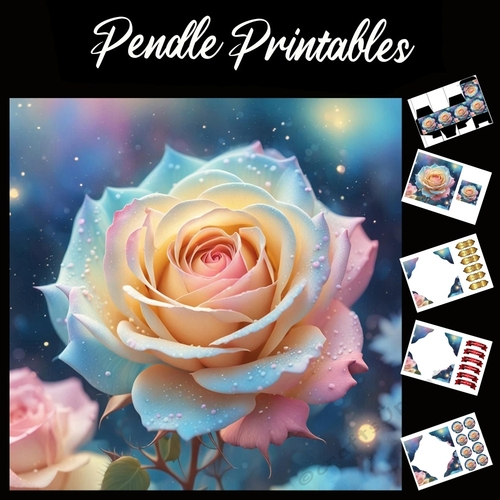 Candy Dew Rose 7x7 Card Kit. Matching Box, Gift Bauble,Tag