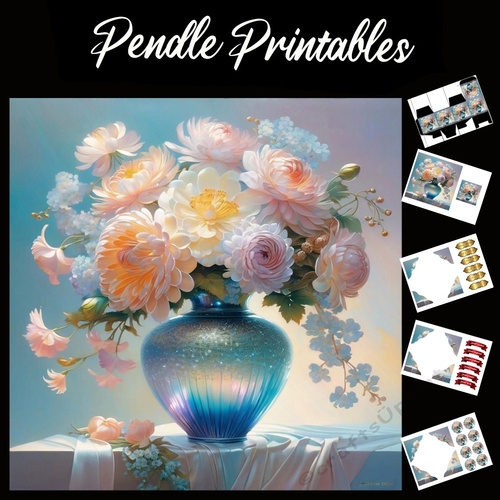 Glass Vase Blooms 7x7 Card Kit. Matching Box, Gift Bauble,Tag