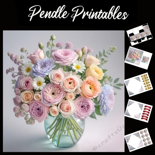 Blooms 7x7 Card Kit. Matching Box, Gift Bauble,Tag