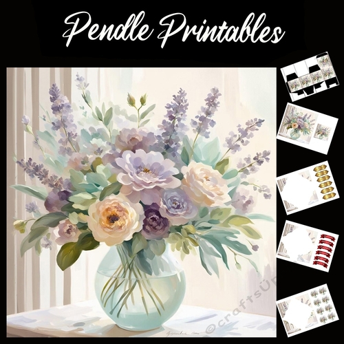 Pastel Posie 7x7 Card Kit. Matching Box, Gift Bauble,Tag