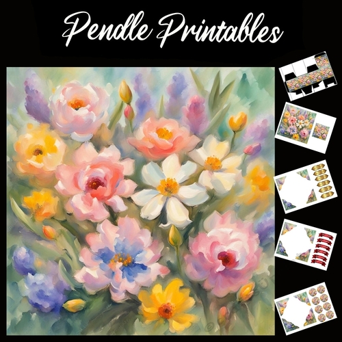 Beautiful Meadow Flowers 7x7 Card Kit. Matching Box, Gift Bauble,Tag
