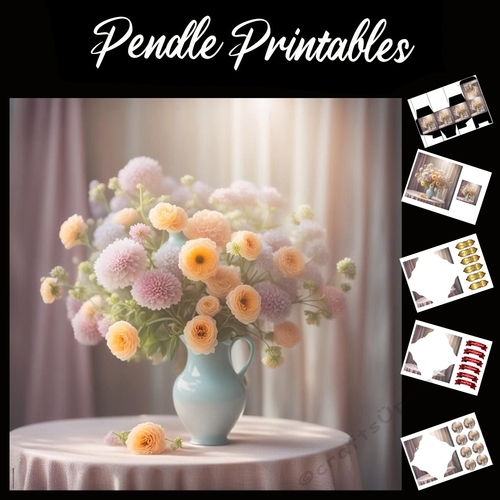 Pretty Jug Flowers 7x7 Card Kit. Matching Box, Gift Bauble,Tag