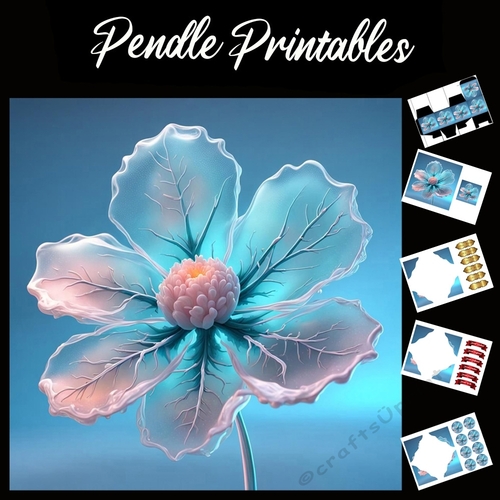 Glass Flower 7x7 Card Kit. Matching Box, Gift Bauble,Tag