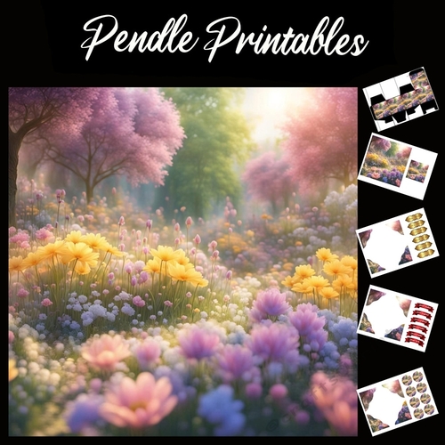 Meadows Blooms 7x7 Card Kit. Matching Box, Gift Bauble,Tag