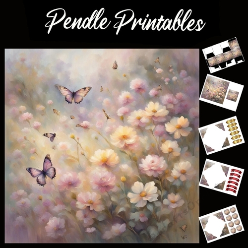 Meadows Blooms (2) 7x7 Card Kit. Matching Box, Gift Bauble,Tag
