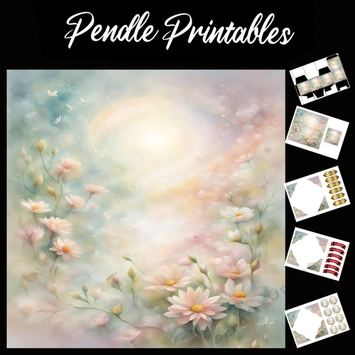 Meadows Blooms (4) 7x7 Card Kit. Matching Box, Gift Bauble,Tag