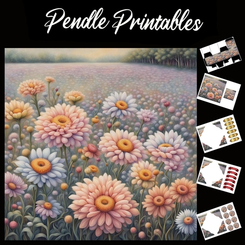Meadows Blooms (5) 7x7 Card Kit. Matching Box, Gift Bauble,Tag