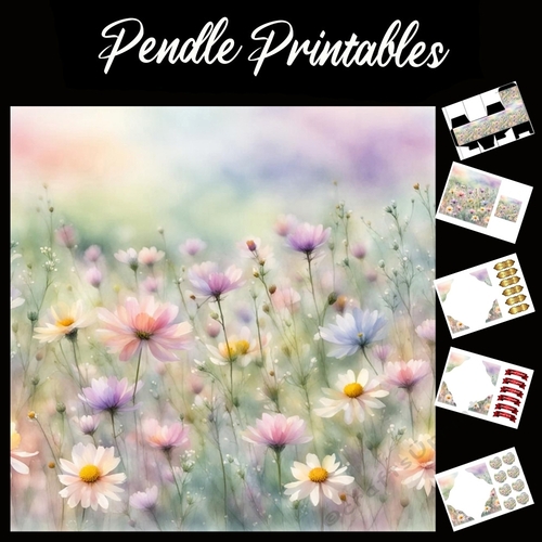 Meadows Blooms (7) 7x7 Card Kit. Matching Box, Gift Bauble,Tag