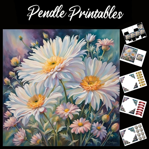 Meadows Blooms (8) 7x7 Card Kit. Matching Box, Gift Bauble,Tag