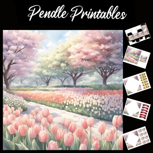 Tulip Park 7x7 Card Kit. Matching Box, Gift Bauble,Tag