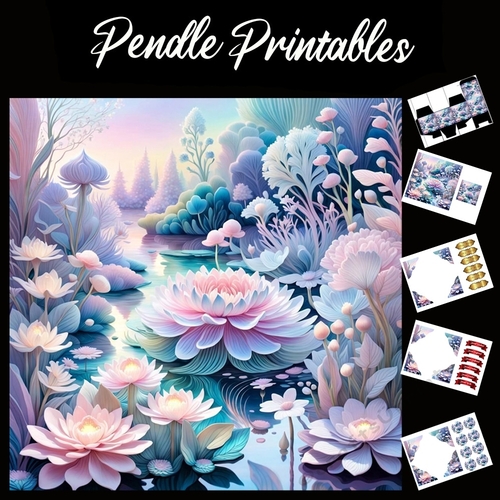 Floral Waters 7x7 Card Kit. Matching Box, Gift Bauble,Tag