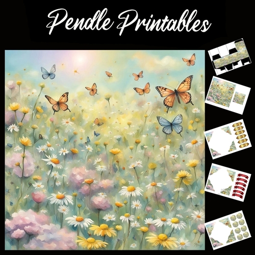 Beautiful Meadow Flowers (12a) 7x7 Card Kit. Matching Box, Gift Bauble,Tag