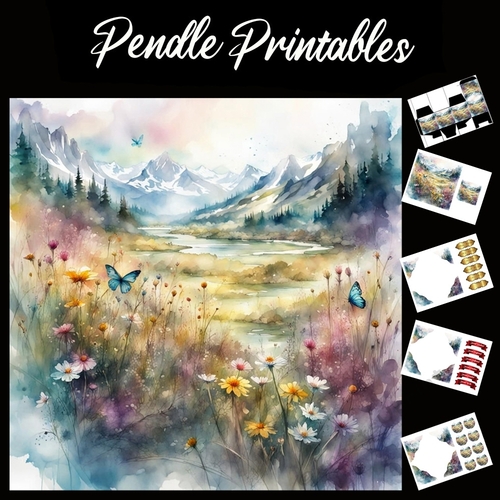 Beautiful Meadow Flowers (14) 7x7 Card Kit. Matching Box, Gift Bauble,Tag