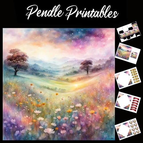 Beautiful Meadow Flowers (16) 7x7 Card Kit. Matching Box, Gift Bauble,Tag