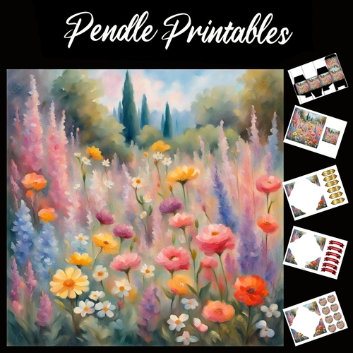 Beautiful Meadow Flowers (18) 7x7 Card Kit. Matching Box, Gift Bauble,Tag