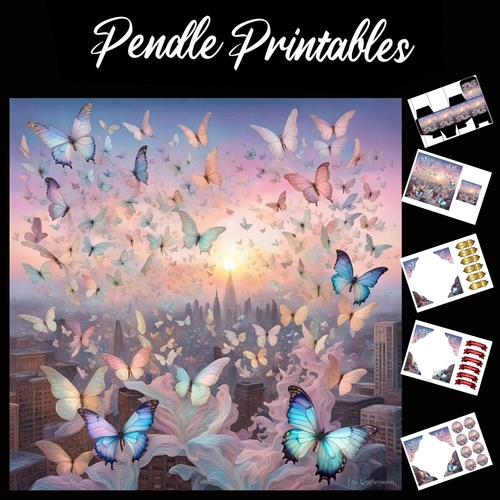 Flight Of The Butterflies 7x7 Card Kit. Matching Box, Gift Bauble,Tag