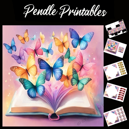 Book Of Butterflies 7x7 Card Kit. Matching Box, Gift Bauble,Tag