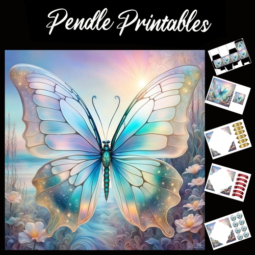 Glass Butterfly 7x7 Card Kit. Matching Box, Gift Bauble,Tag