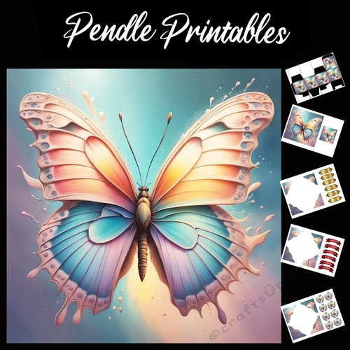 Beautiful Butterfly 7x7 Card Kit. Matching Box, Gift Bauble,Tag